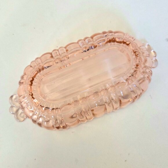 Vintage Anchor Hocking Depression Pink Glass Old Cafe Oval Olive/Pickle Dish. - Picture 4 of 4